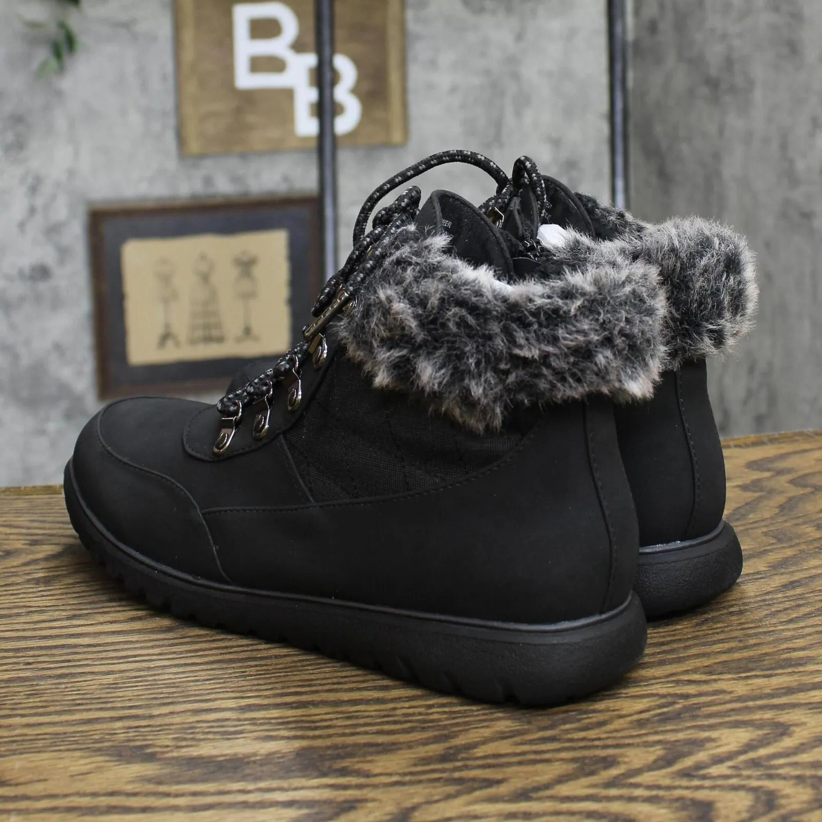 Karen Scott Womens Lace Up Faux Fur Wanona Booties 10011619500 Black 9M