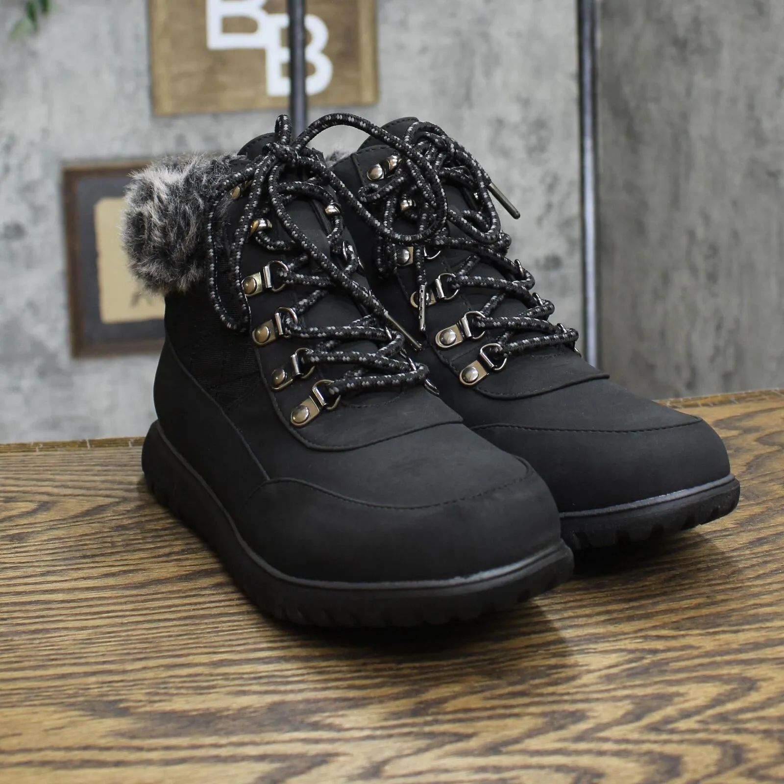 Karen Scott Womens Lace Up Faux Fur Wanona Booties 10011619500 Black 9M