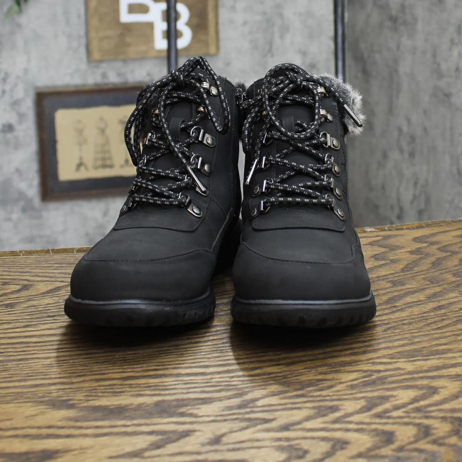Karen Scott Womens Lace Up Faux Fur Wanona Booties 10011619500 Black 9M