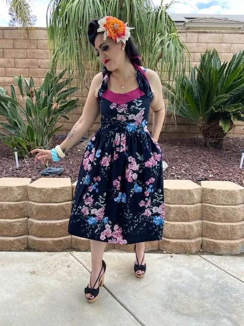 Katharina Dress- Floral  with Magenta Pink