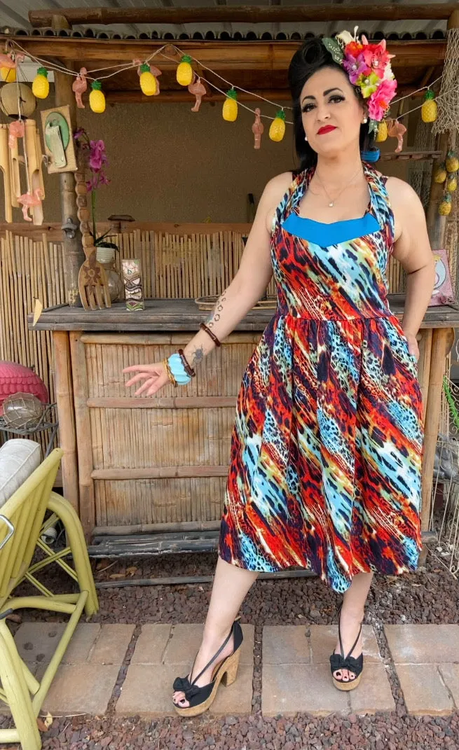 Katharina Dress- Wild Mult Color with Blue