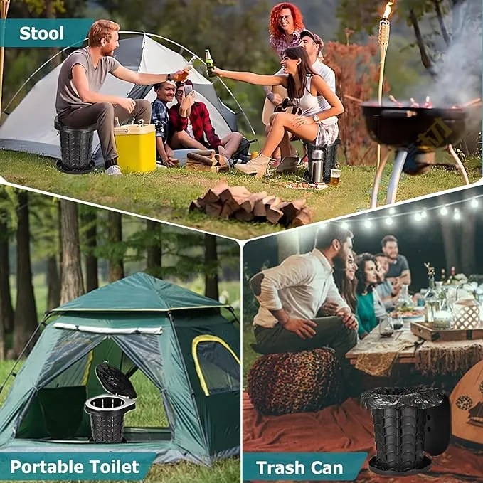KPR Upgrade Retractable Portable Toilet Camping Toilet Lightweight and Height Adjustable Folding Travel Toilet Portable Potty for Adults Kids, Perfect for Travel,Camp,Car,Emergency Use