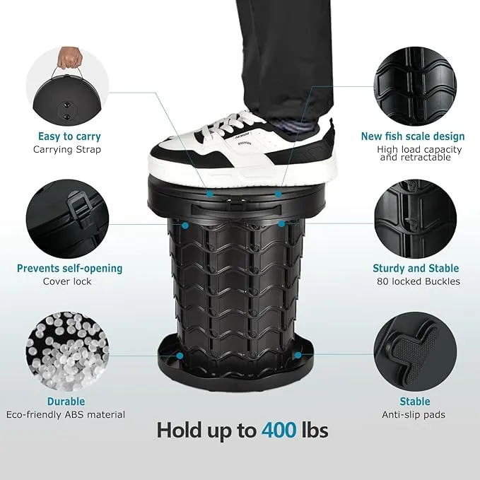 KPR Upgrade Retractable Portable Toilet Camping Toilet Lightweight and Height Adjustable Folding Travel Toilet Portable Potty for Adults Kids, Perfect for Travel,Camp,Car,Emergency Use