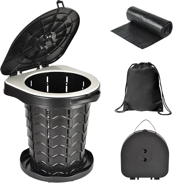 KPR Upgrade Retractable Portable Toilet Camping Toilet Lightweight and Height Adjustable Folding Travel Toilet Portable Potty for Adults Kids, Perfect for Travel,Camp,Car,Emergency Use