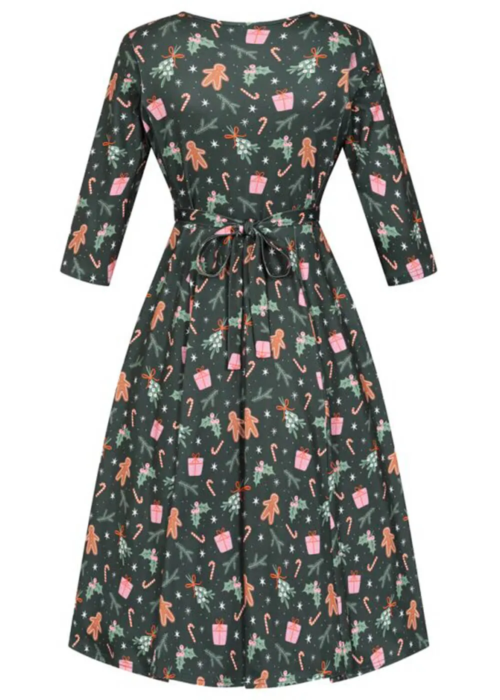 Lady V Lyra Gingerbread Christmas 50's Swing Dress Green