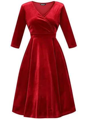 Lady V Lyra Velvet 50's Swing Dress Red