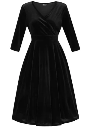Lady V Lyra Velvet 50's Swing Jurk Zwart