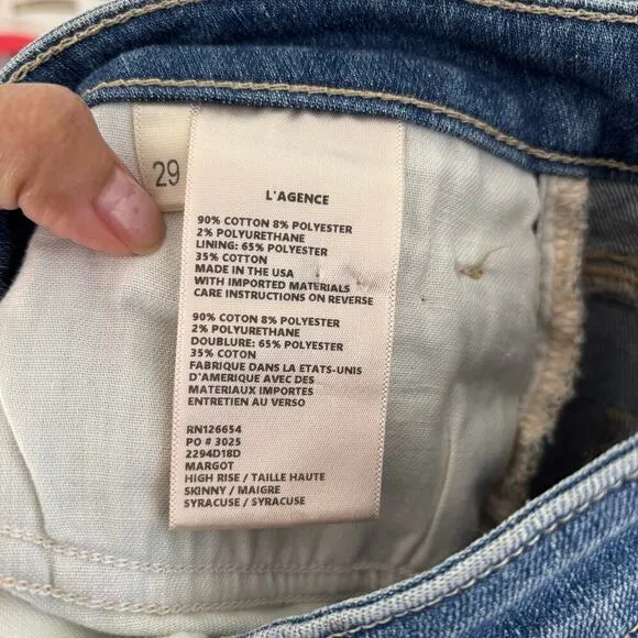 L'Agence Margot High Rise Skinny Jeans size 29 Syracuse Distressed