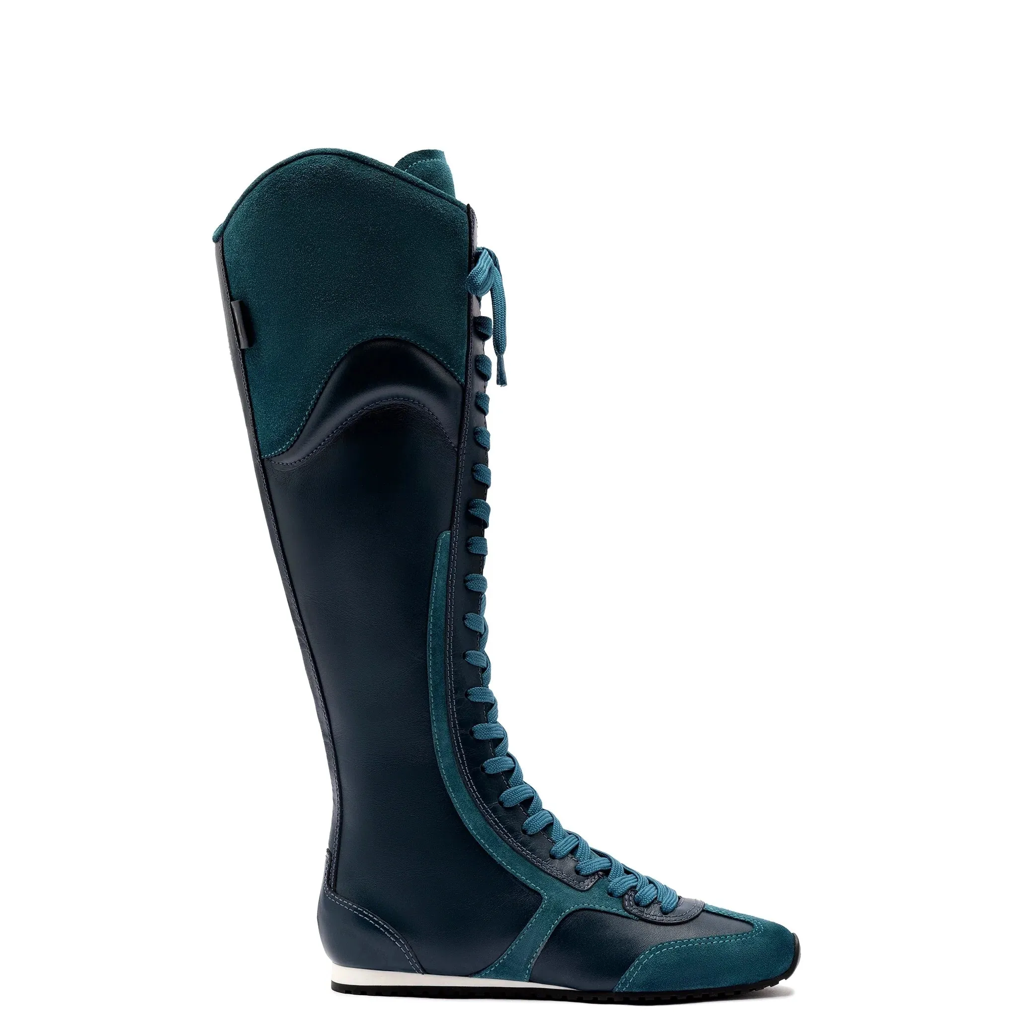 Larroude x Jonathan Cohen Flat Hi Sneaker Boot In Teal Suede