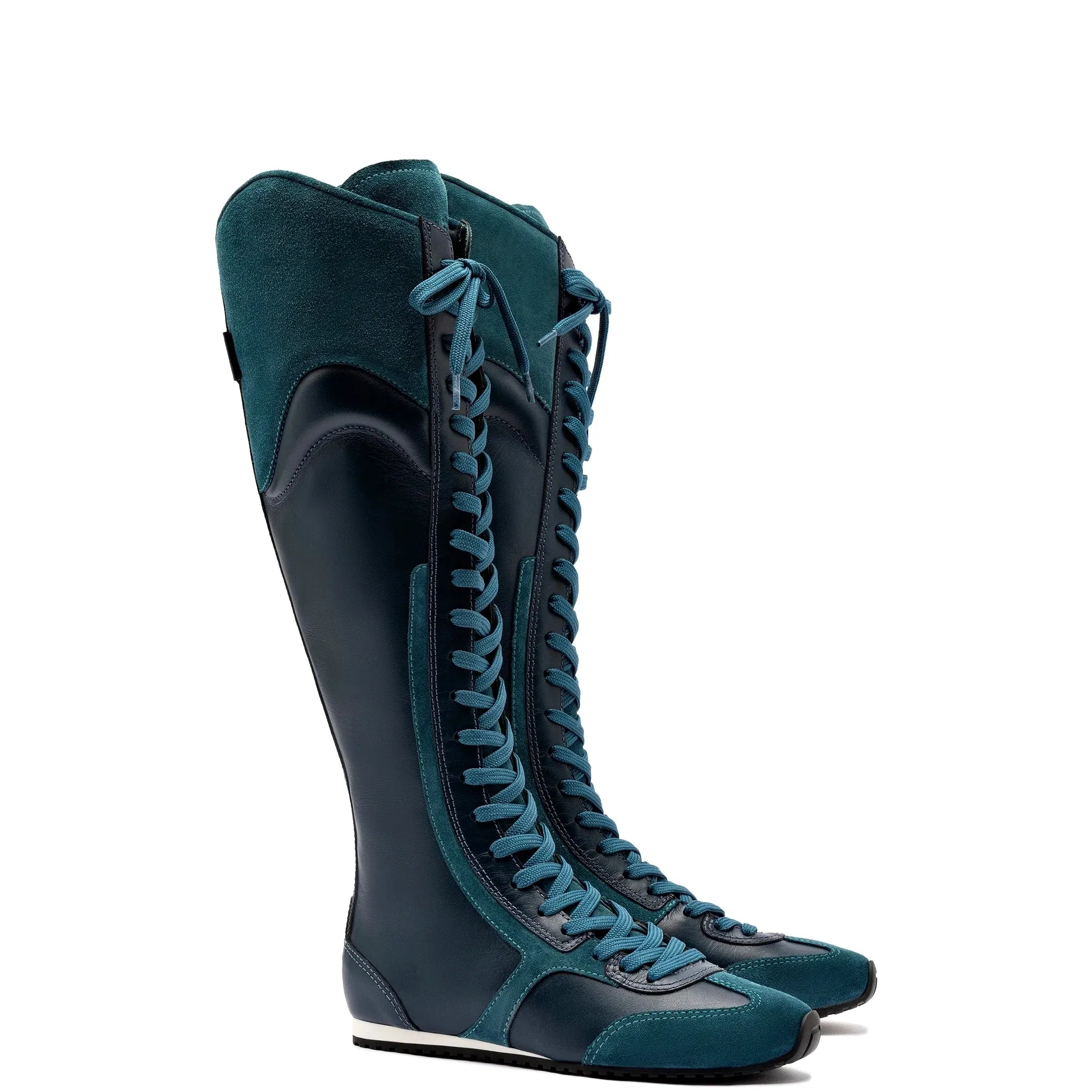 Larroude x Jonathan Cohen Flat Hi Sneaker Boot In Teal Suede