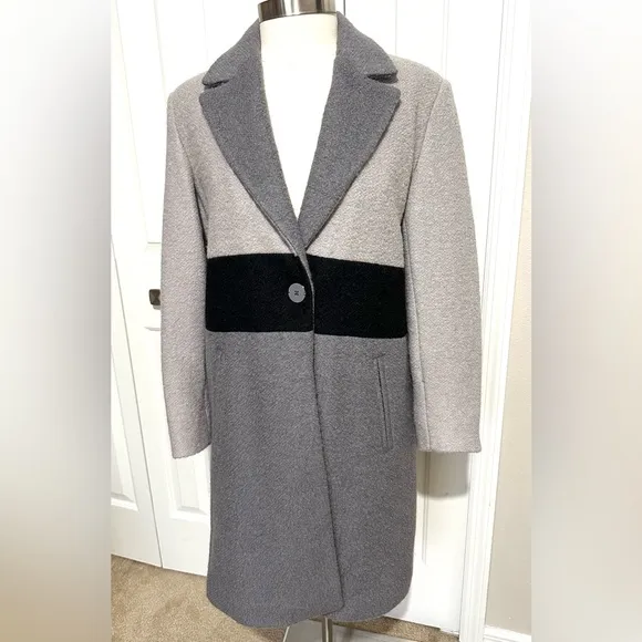 Laundry by Shelli Segal Long Wool Blend Coat Color Block Gray Size Large EUC