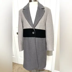 Laundry by Shelli Segal Long Wool Blend Coat Color Block Gray Size Large EUC