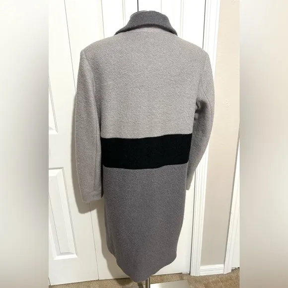 Laundry by Shelli Segal Long Wool Blend Coat Color Block Gray Size Large EUC