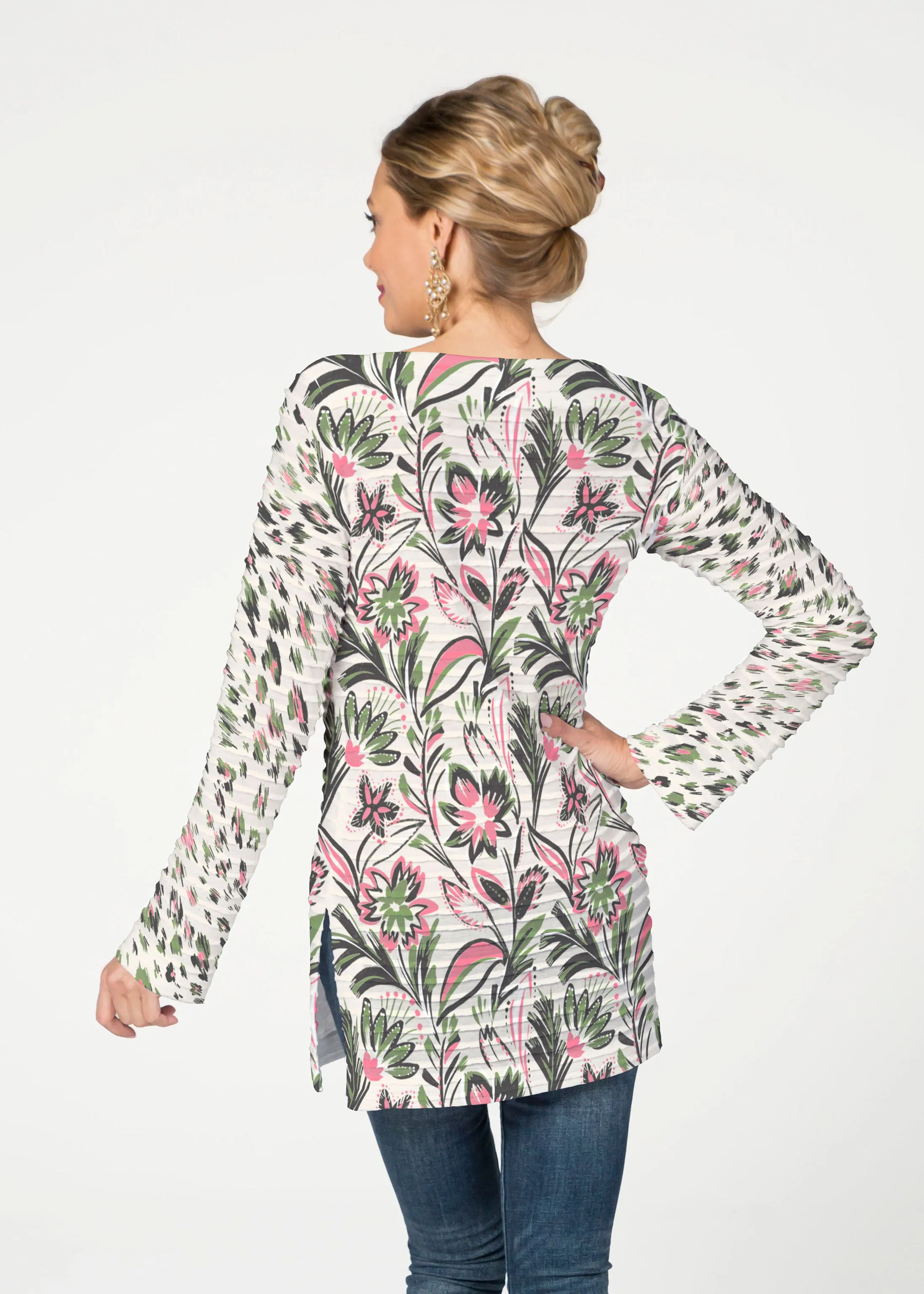 Leopard Bouquet (8019) ~ Banded Boatneck Tunic
