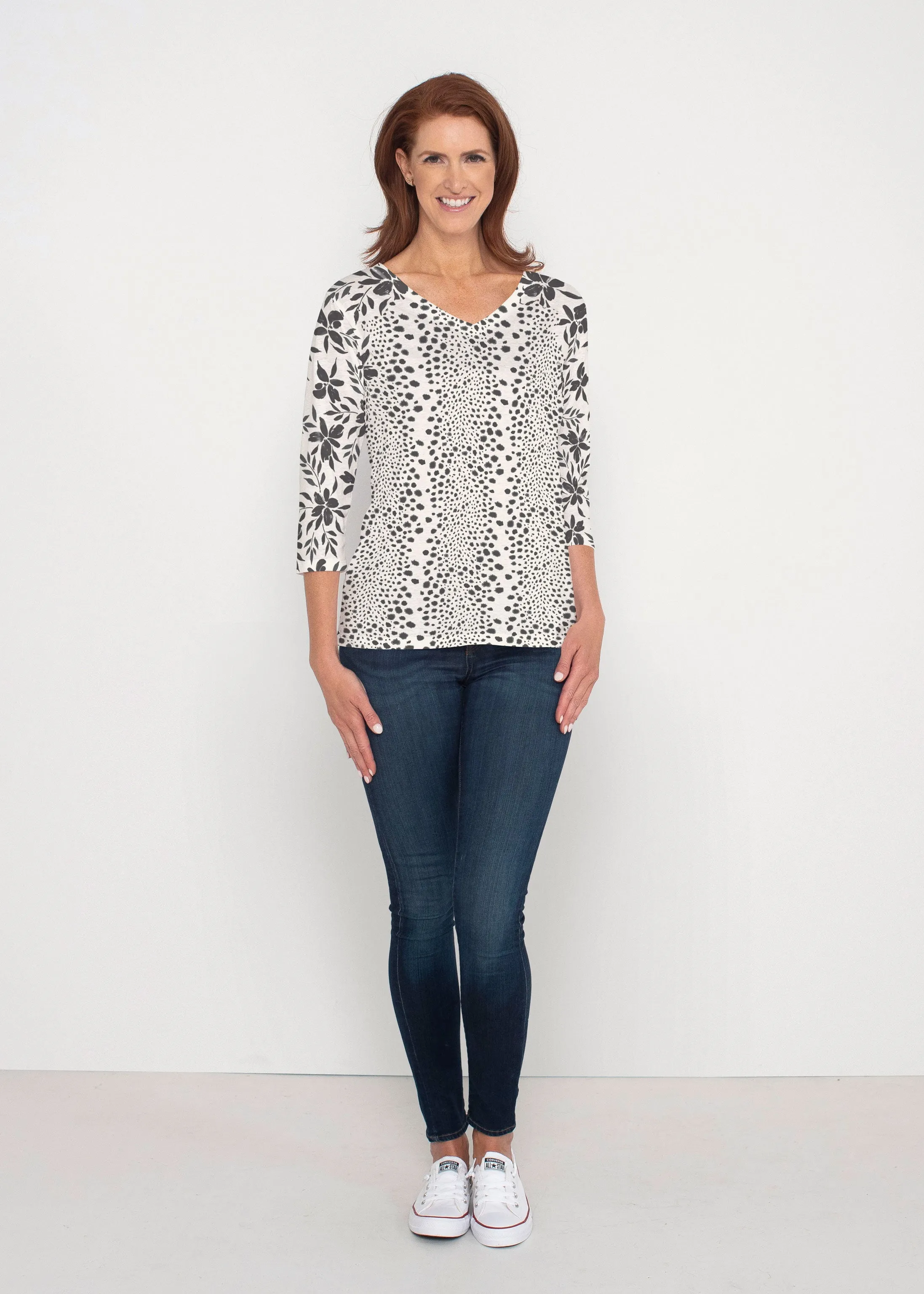 Leopard Rose (8018) ~ Signature 3/4 Sleeve V-Neck Top