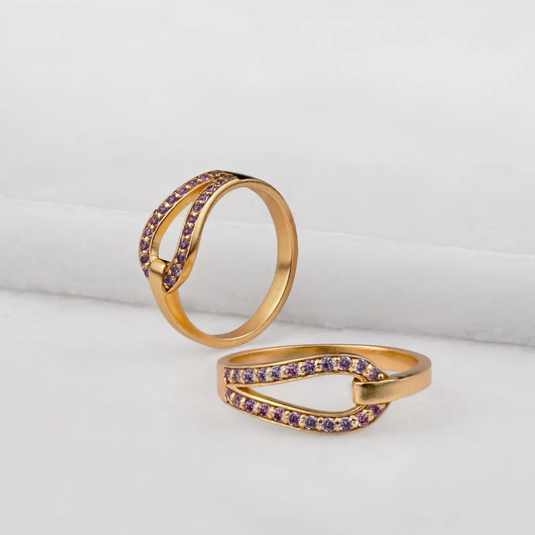 Levade - Violet Moissanite Stones and Elegant Loop 14K Gold on Sterling Silver Ring