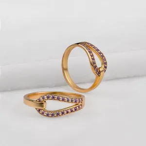 Levade - Violet Moissanite Stones and Elegant Loop 14K Gold on Sterling Silver Ring
