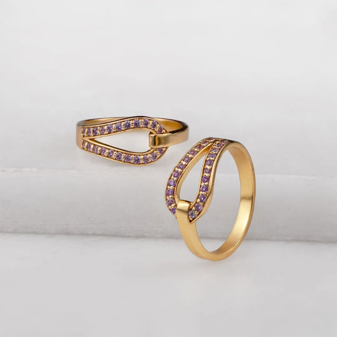 Levade - Violet Moissanite Stones and Elegant Loop 14K Gold on Sterling Silver Ring