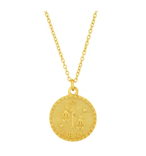 LIBRA ZODIAC MEDALLION NECKLACE, GOLD