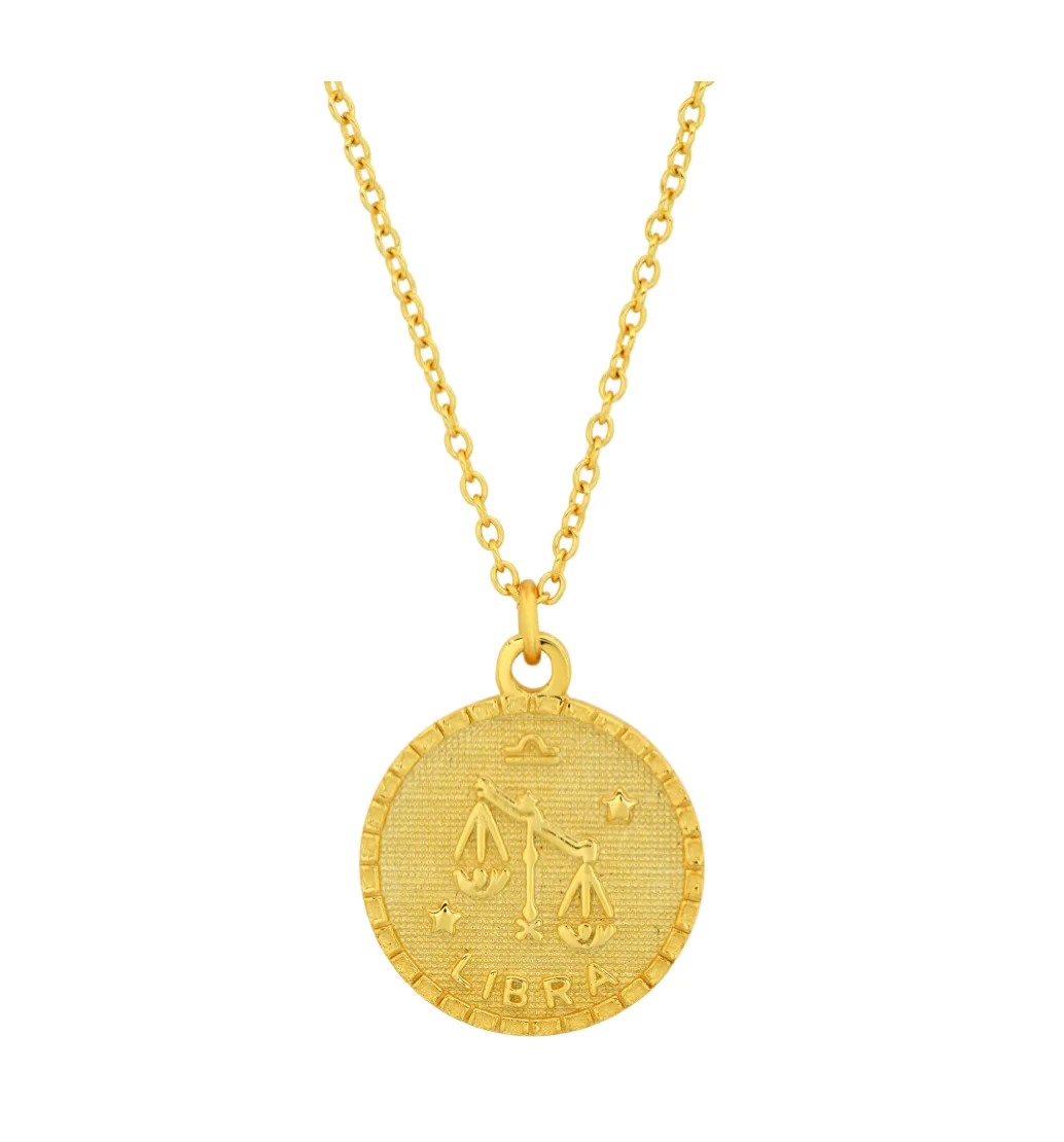 LIBRA ZODIAC MEDALLION NECKLACE, GOLD