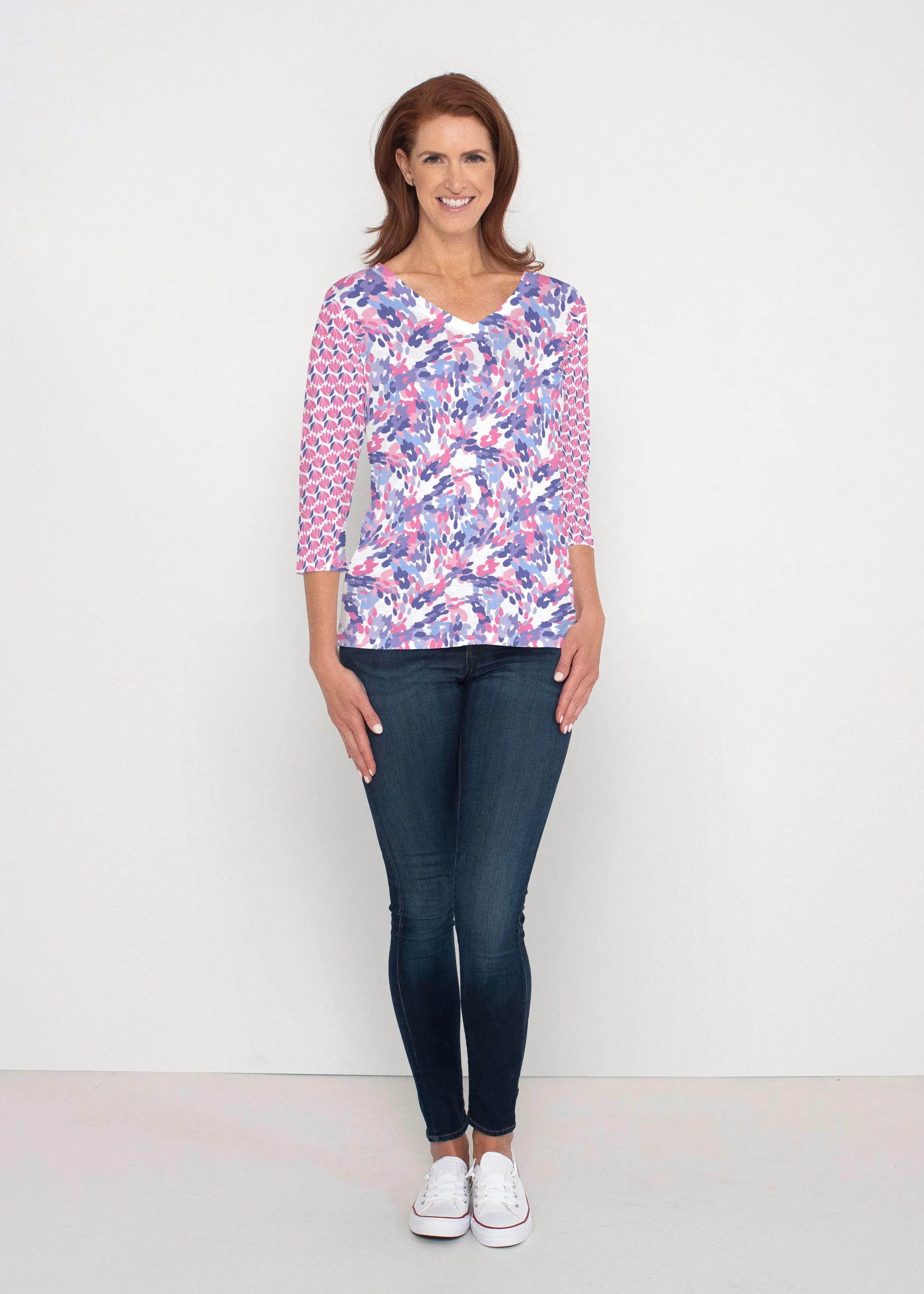 Lillypad Pink (10190) ~ Signature 3/4 Sleeve V-Neck Top
