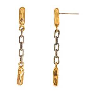 Line Drop earring - bronze & silver