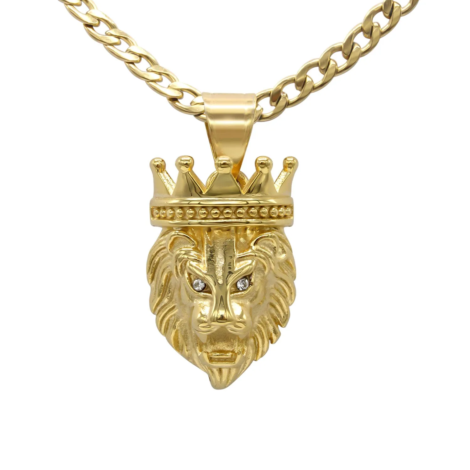 Lion Pendant Set Cubic Zirconia 14K Gold Plated Stainless Steel