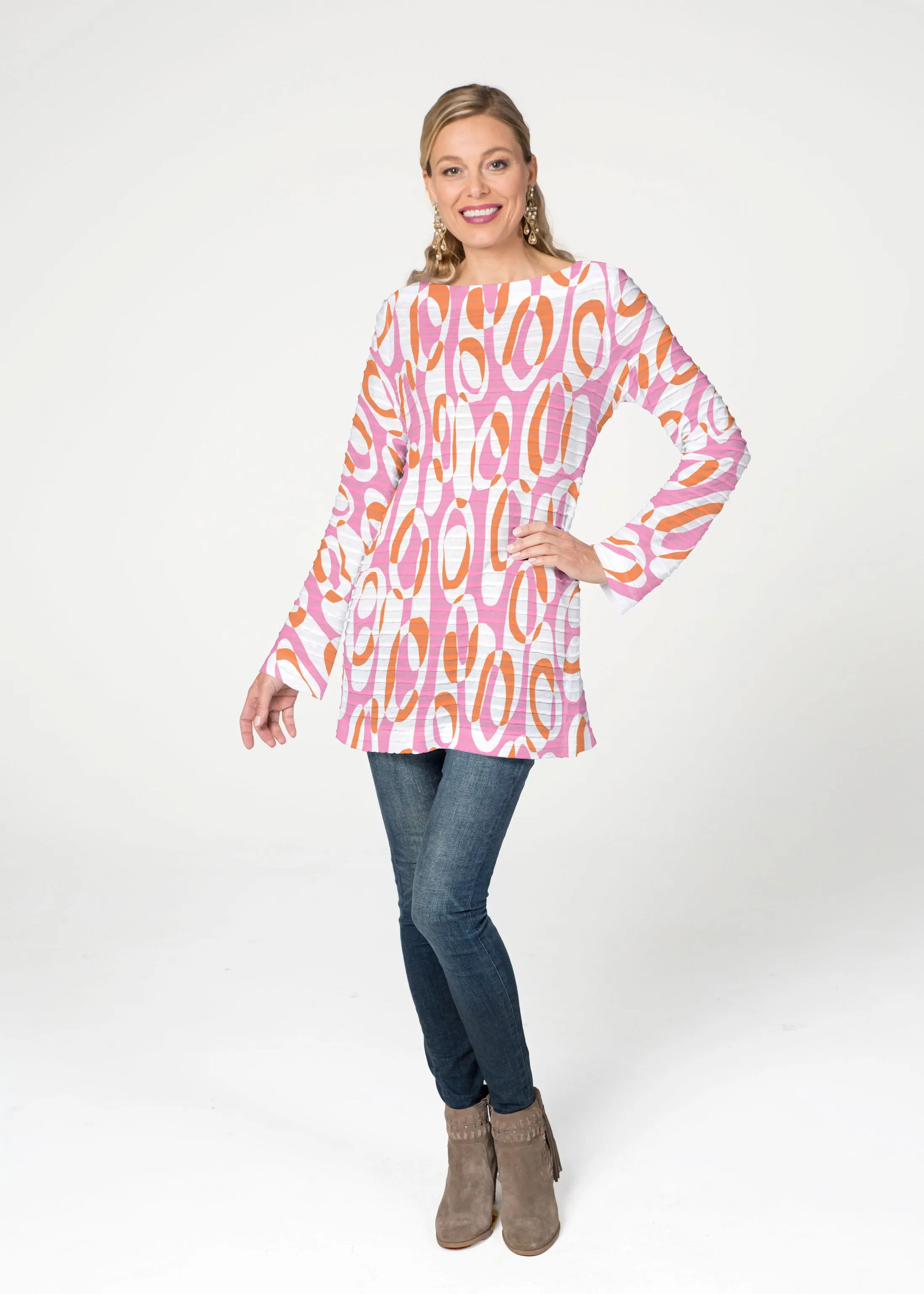 Loop ta Loop Pink (8085) ~ Banded Boatneck Tunic