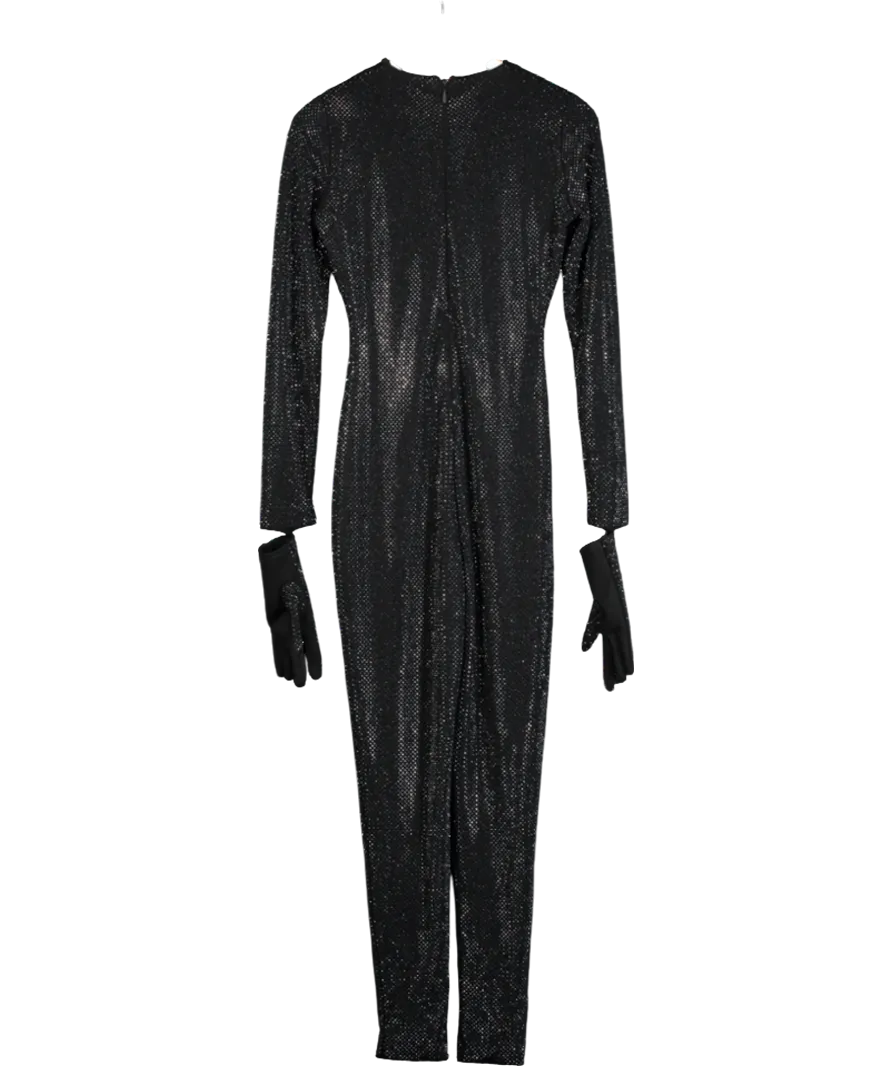 maniere de voir Black Rhinestone Embellished Jumpsuit With Gloves UK 10