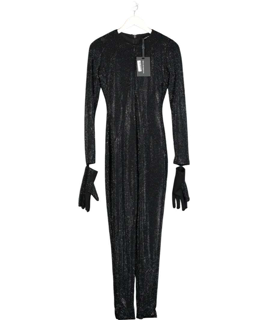 maniere de voir Black Rhinestone Embellished Jumpsuit With Gloves UK 10