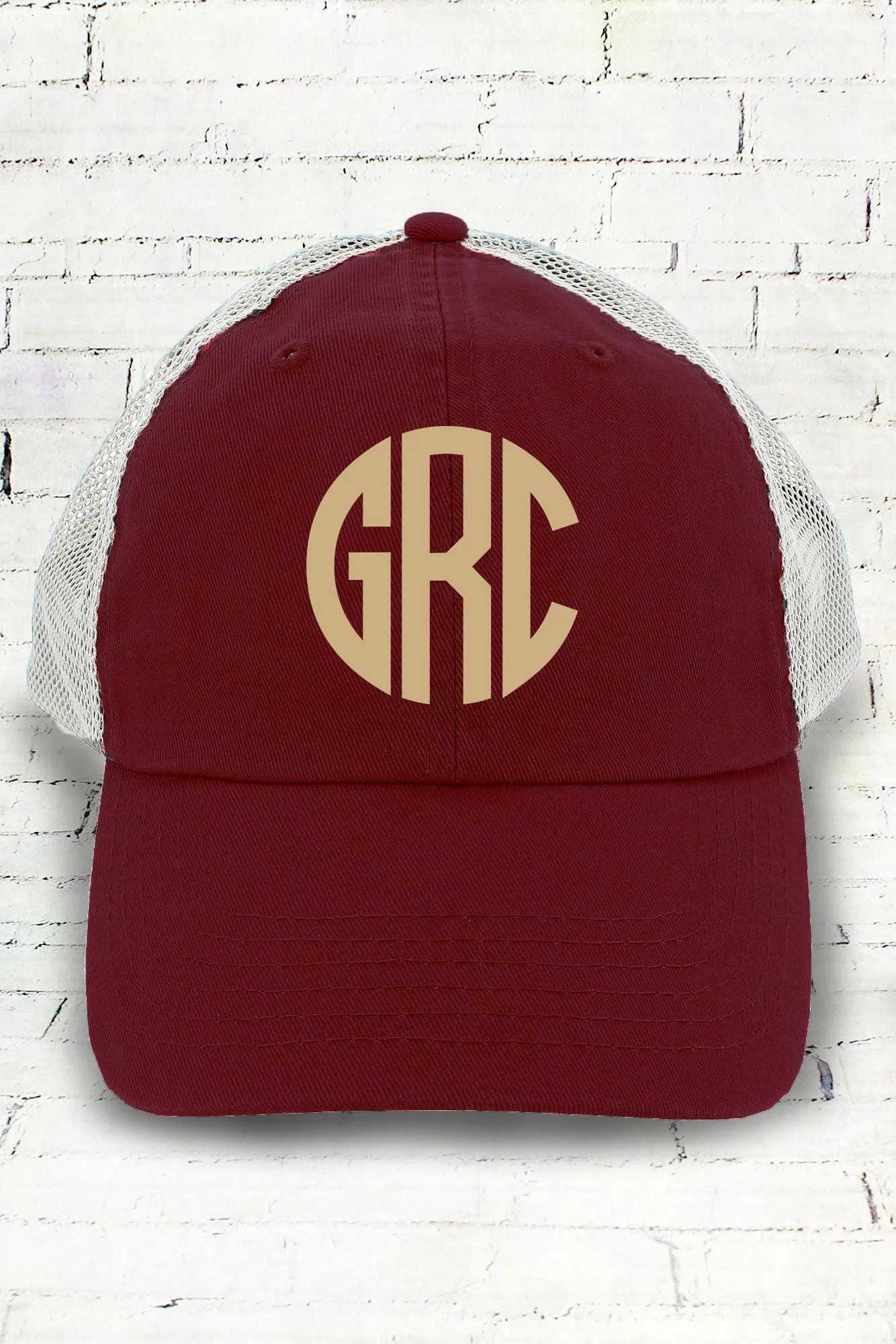 Maroon and White Washed Trucker Cap