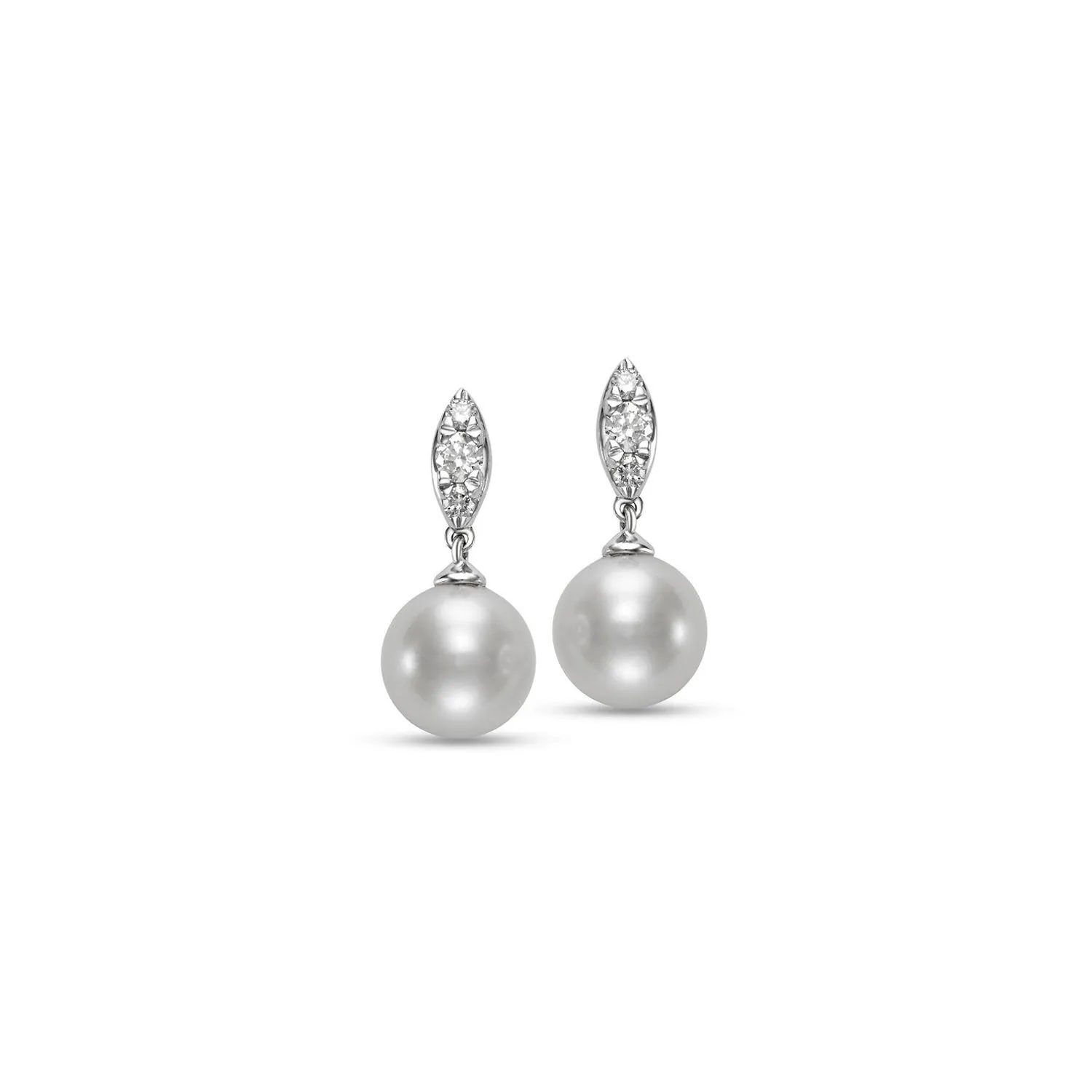 Mastoloni 14k White Gold Gifts From The Sea Drop Classic Fresh Water Pearls and Diamonds Earrings – G24029EW