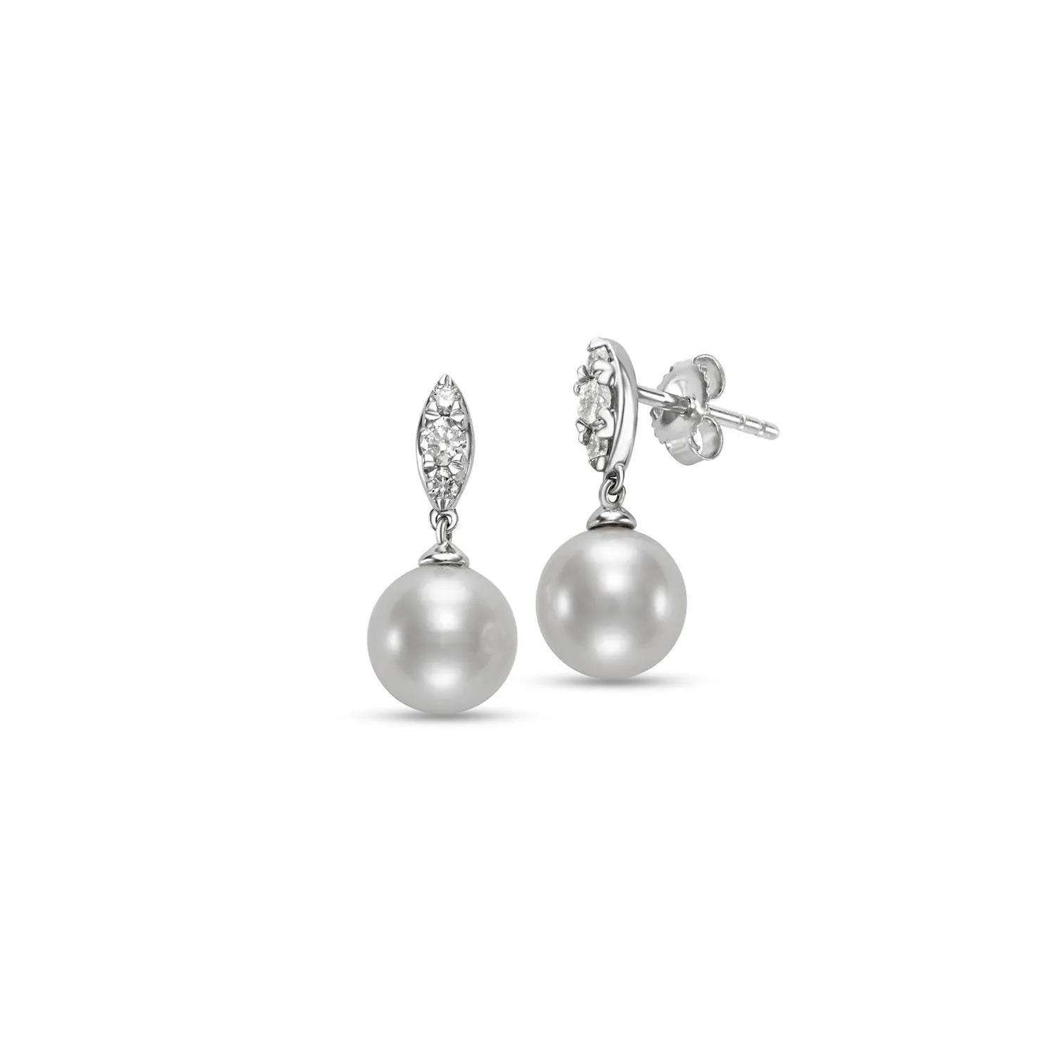 Mastoloni 14k White Gold Gifts From The Sea Drop Classic Fresh Water Pearls and Diamonds Earrings – G24029EW