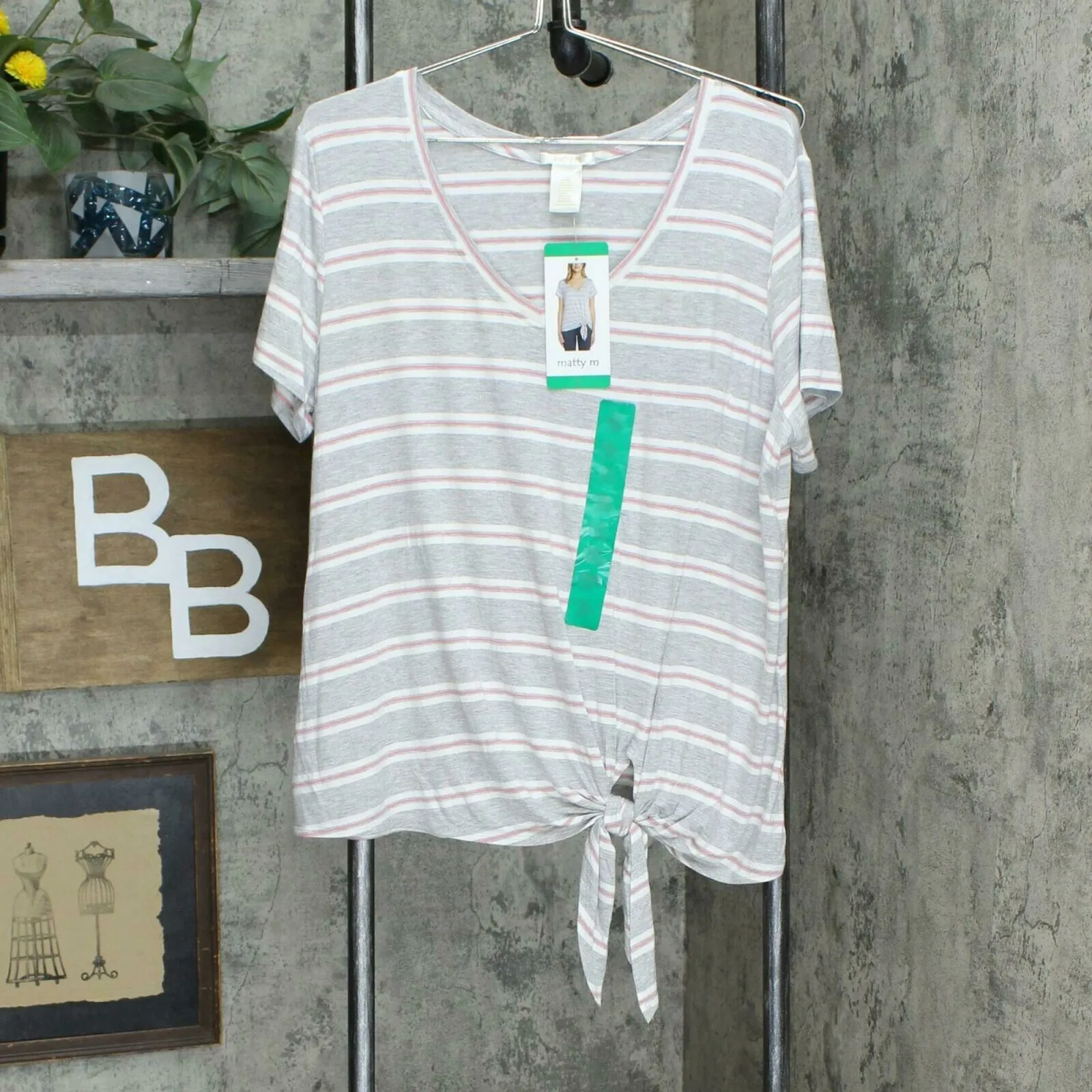 Matty M Women's Relaxed Fit V-Neck Tie Front T-Shirt
