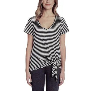 Matty M Women's Relaxed Fit V-Neck Tie Front T-Shirt