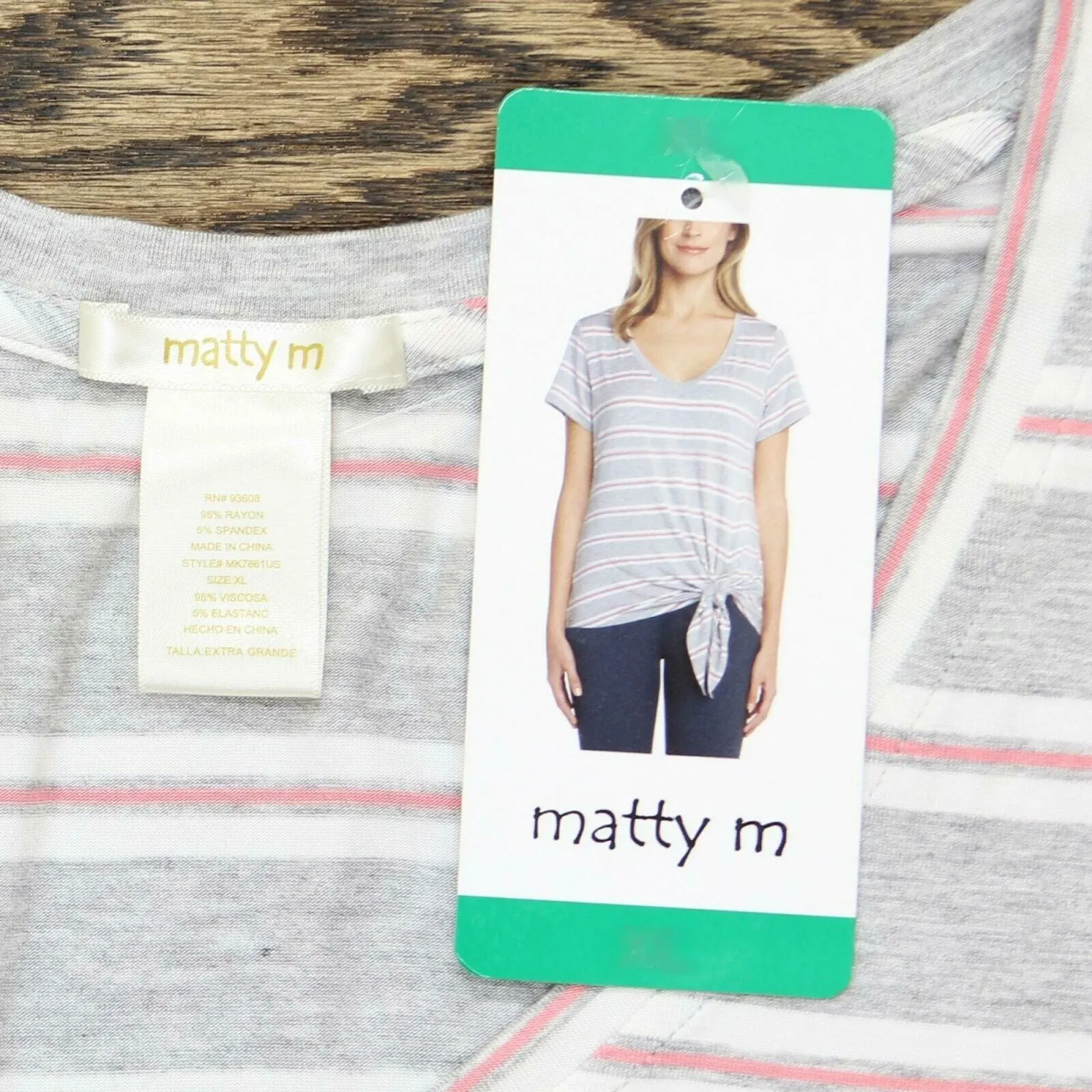 Matty M Women's Relaxed Fit V-Neck Tie Front T-Shirt