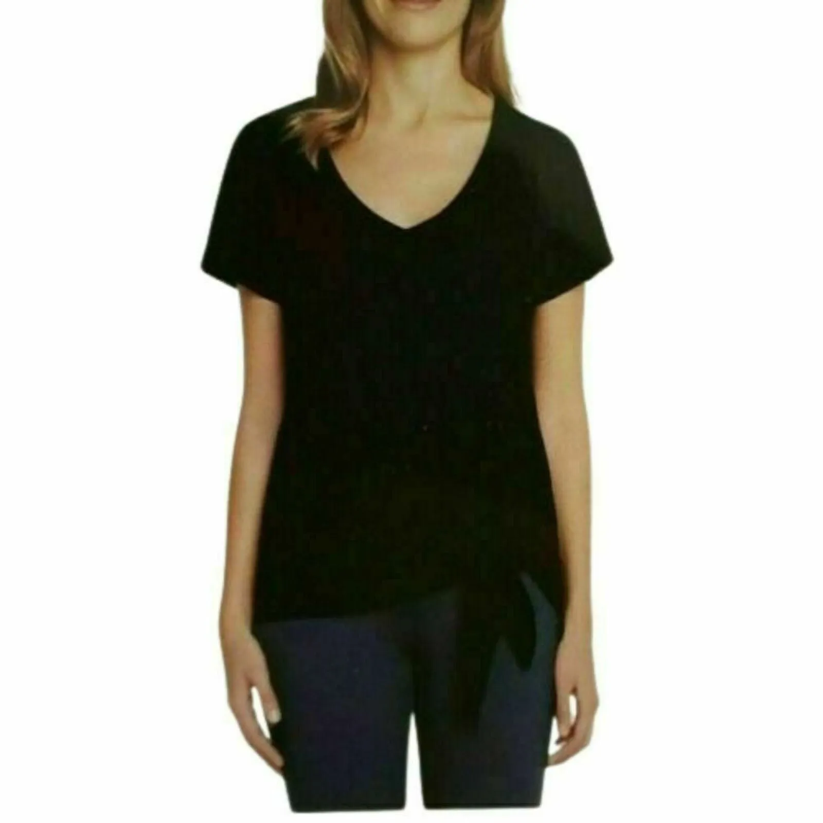 Matty M Women's Relaxed Fit V-Neck Tie Front T-Shirt