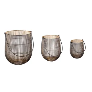 Mesh Lantern with Black Handle, Set of 3,47m1202