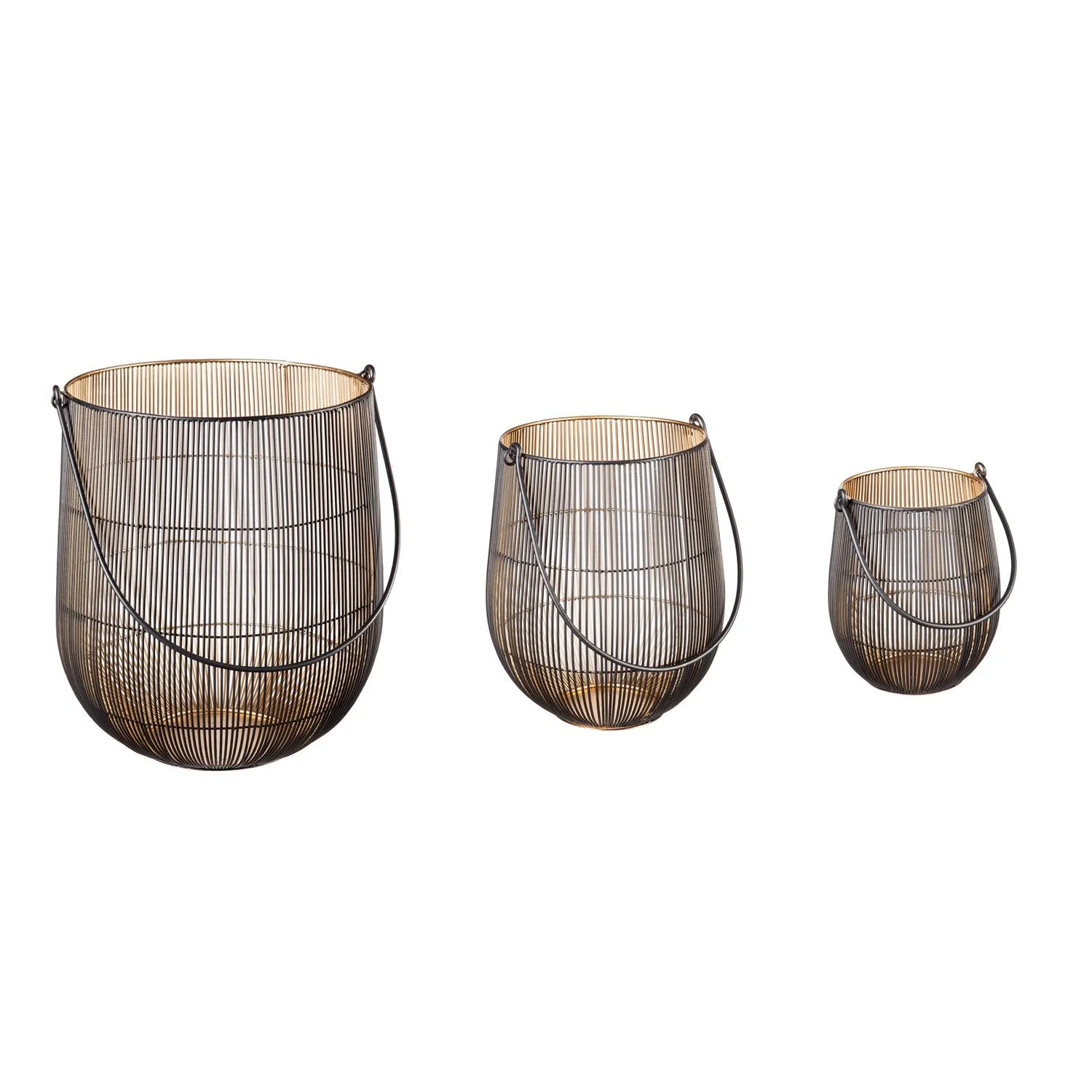 Mesh Lantern with Black Handle, Set of 3,47m1202