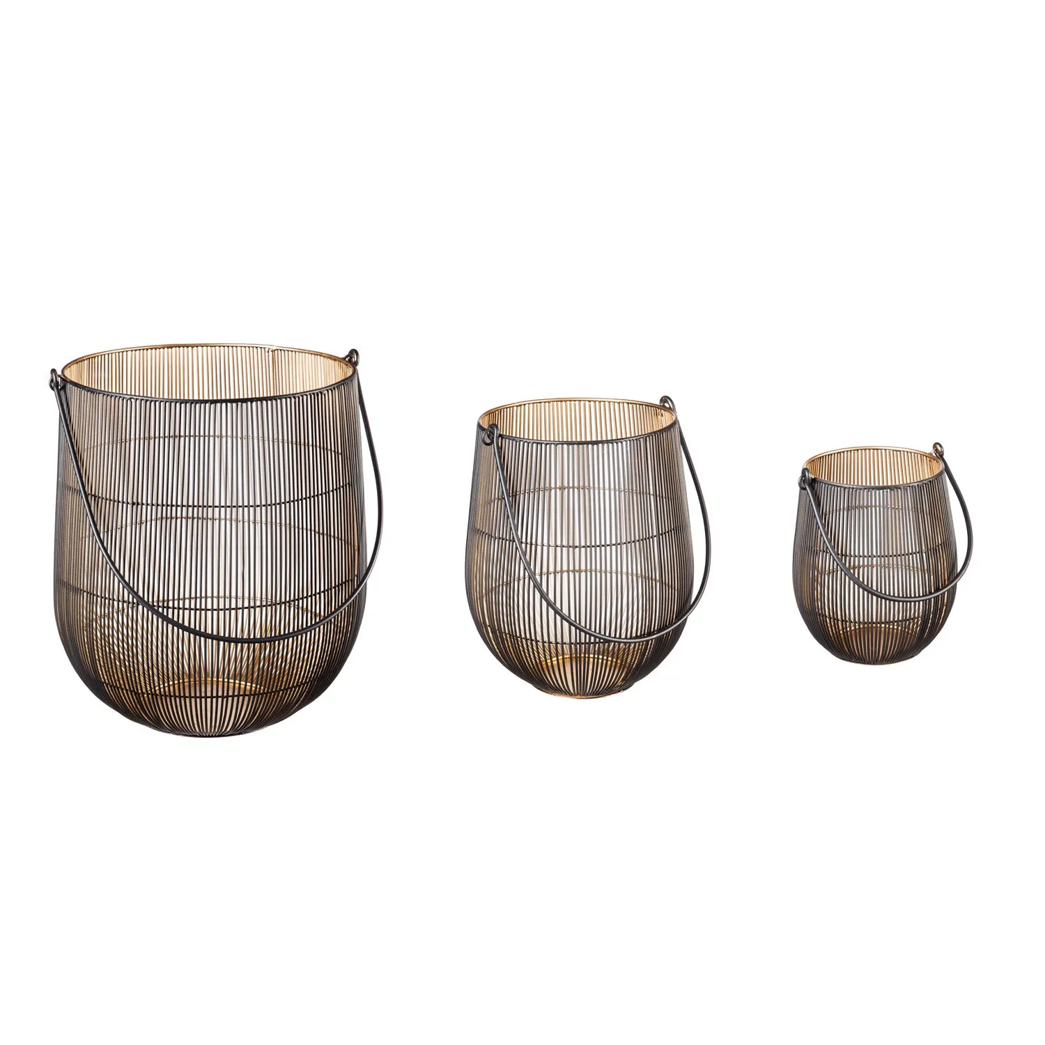Mesh Lantern with Black Handle, Set of 3,47m1202