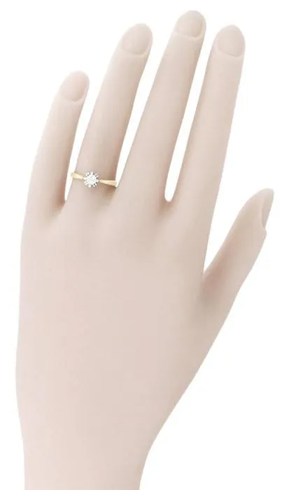 Mid Century Modern Retro Starburst Vintage Two Tone Diamond Engagement Ring in 14K White and Yellow Gold