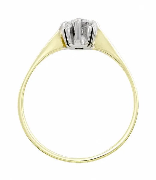 Mid Century Modern Retro Starburst Vintage Two Tone Diamond Engagement Ring in 14K White and Yellow Gold