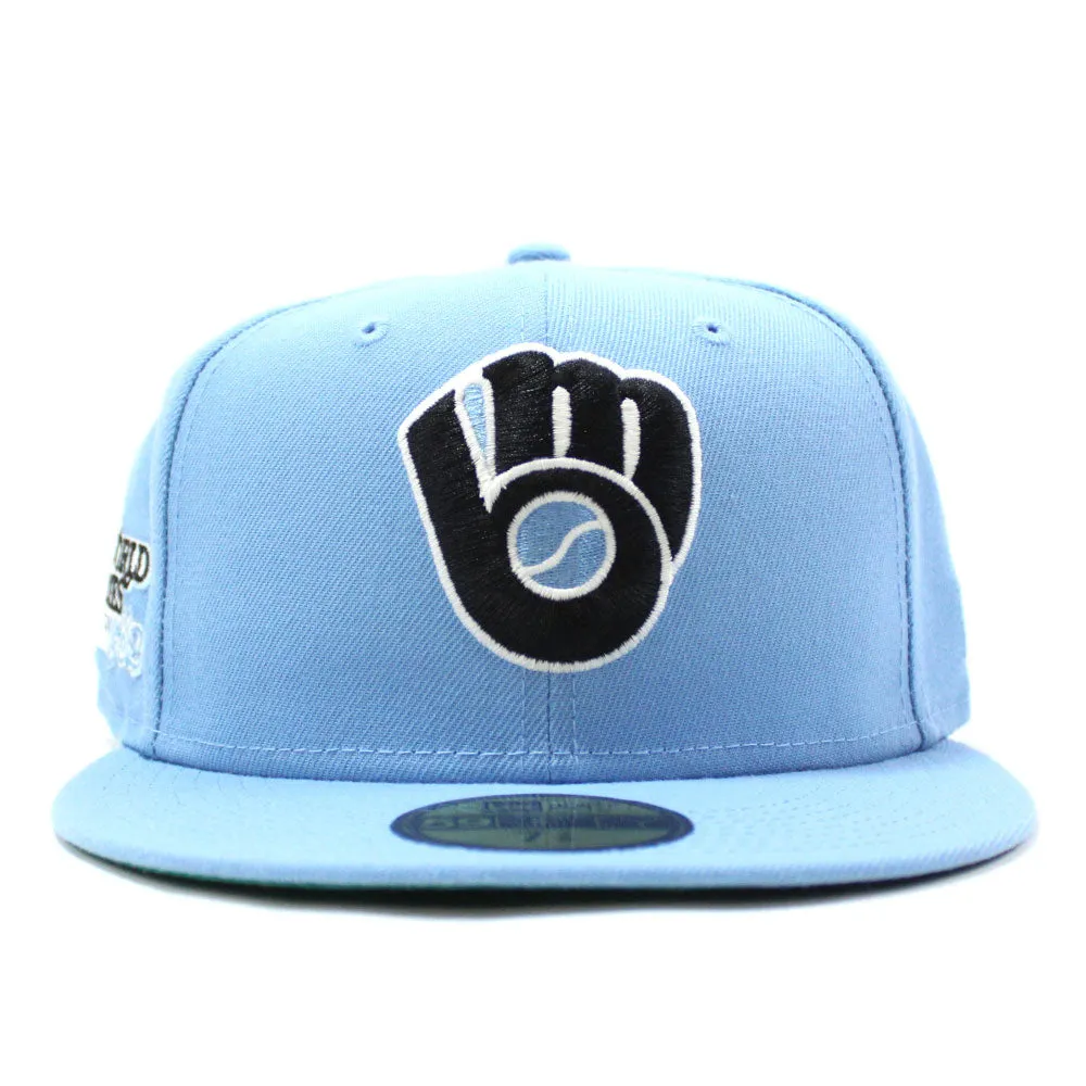 Milwaukee Brewers 1982 World Series New Era 59Fifty Fitted Hat (Sky Blue Black Glow in the Dark Logo Green Under Brim)
