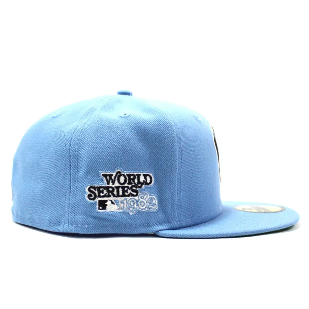 Milwaukee Brewers 1982 World Series New Era 59Fifty Fitted Hat (Sky Blue Black Glow in the Dark Logo Green Under Brim)