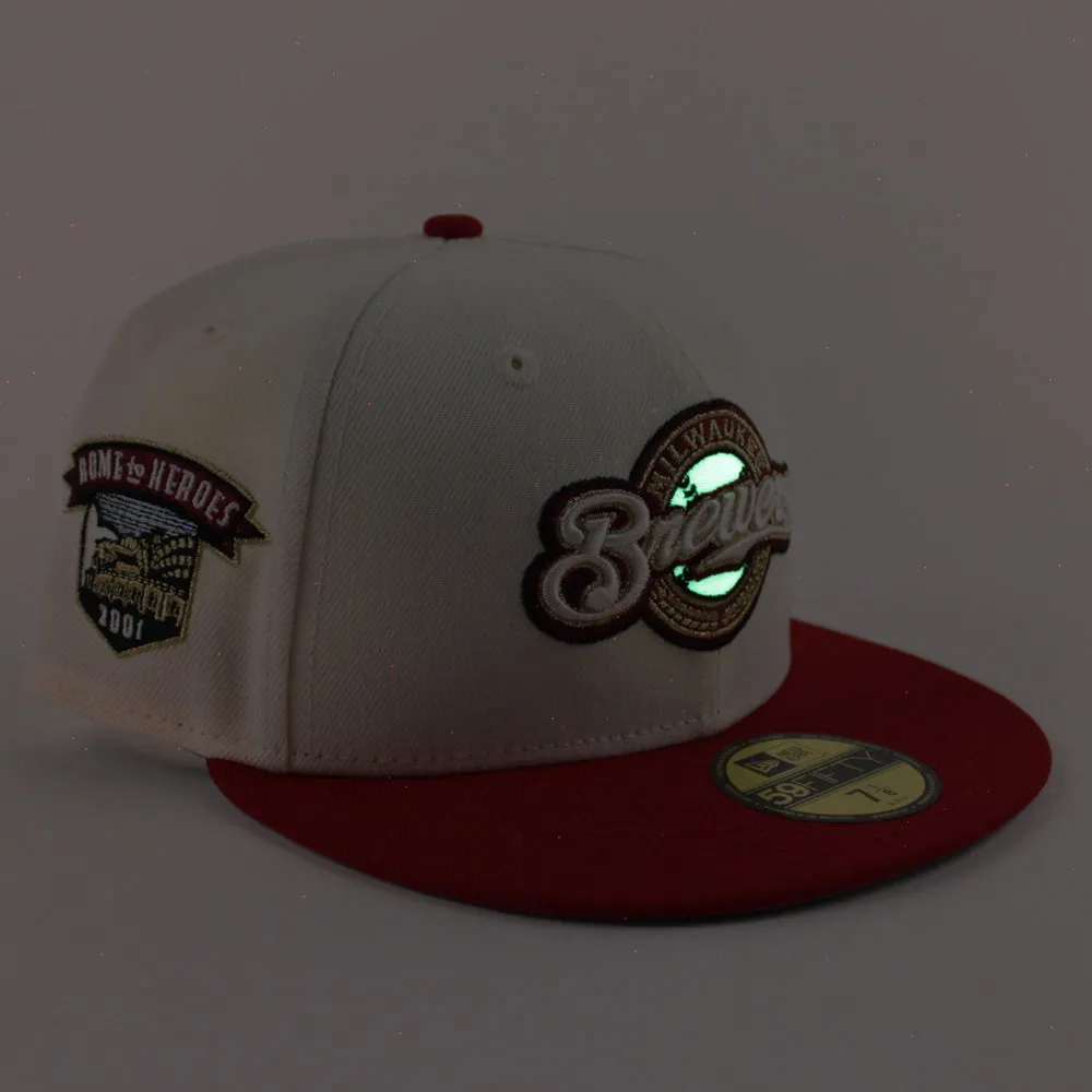 Milwaukee Brewers Home of Heros New Era 59Fifty Fitted Hat (Chrome White Red Gray Under Brim)