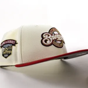 Milwaukee Brewers Home of Heros New Era 59Fifty Fitted Hat (Chrome White Red Gray Under Brim)