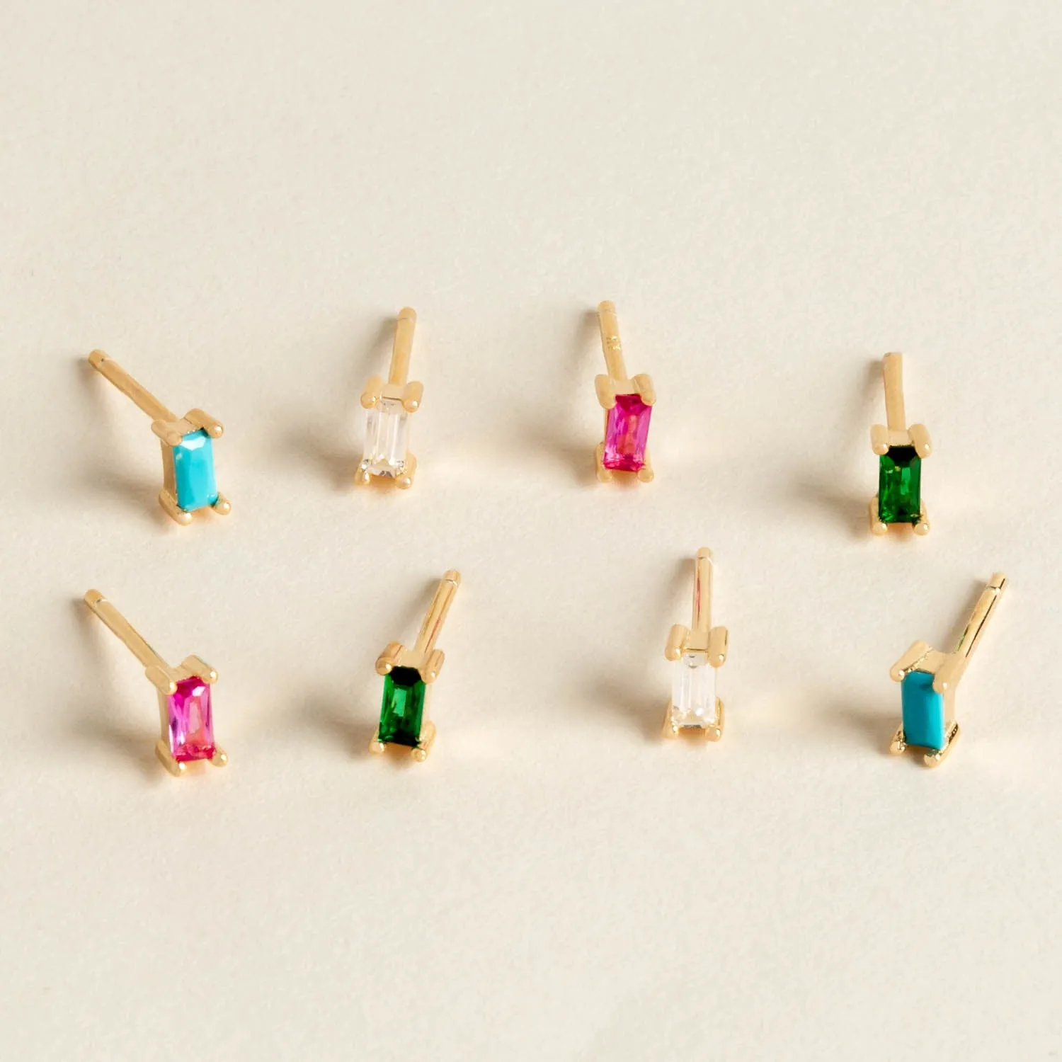 Mini Colored Baguette Stud Earring