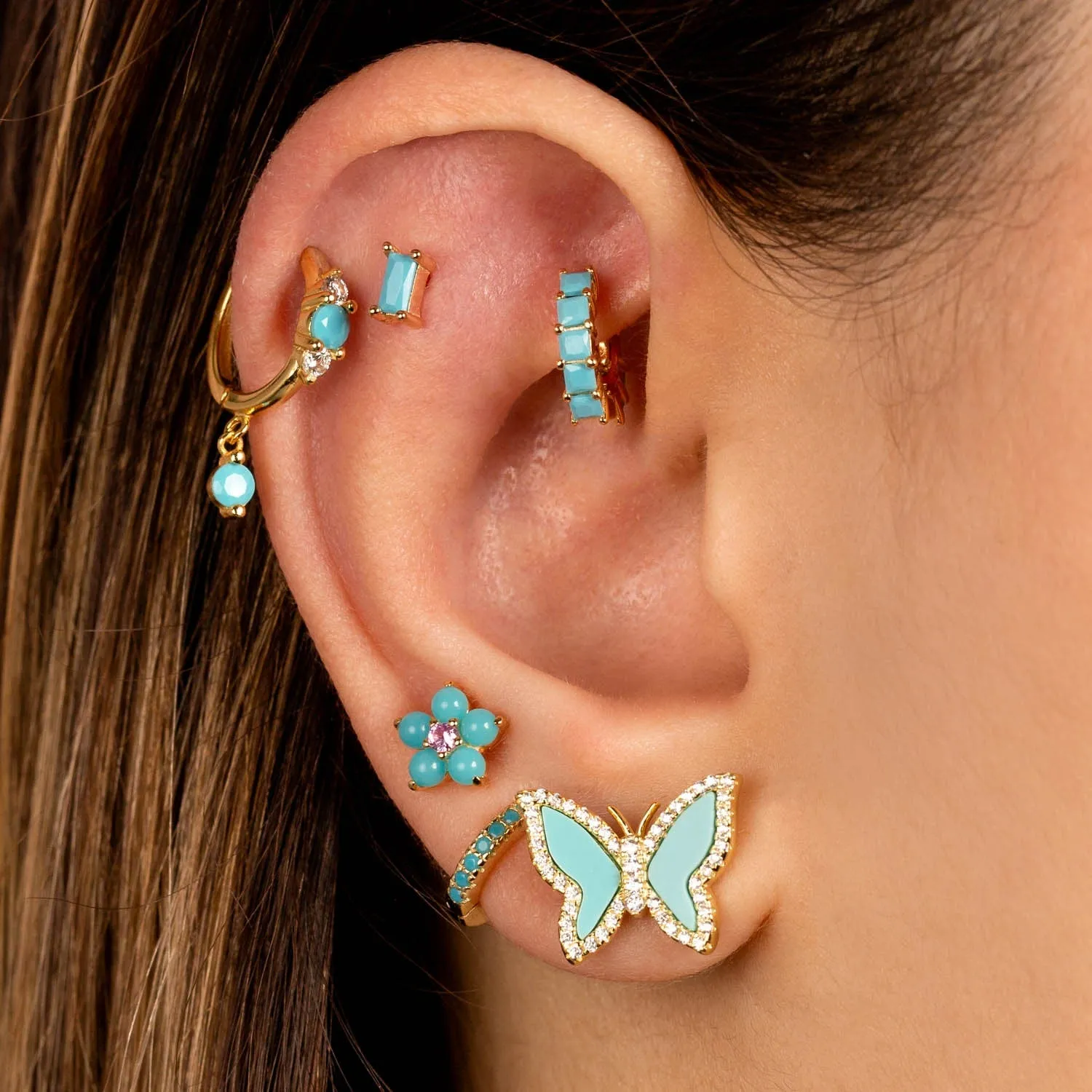 Mini Colored Baguette Stud Earring