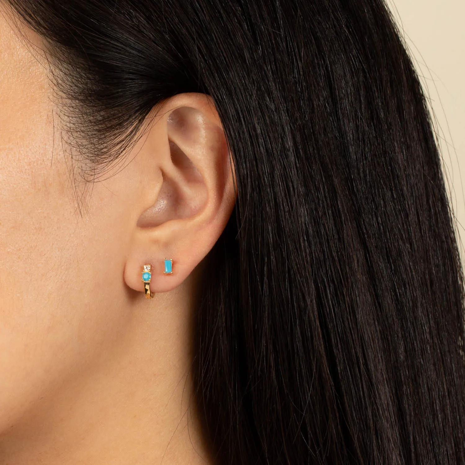 Mini Colored Baguette Stud Earring