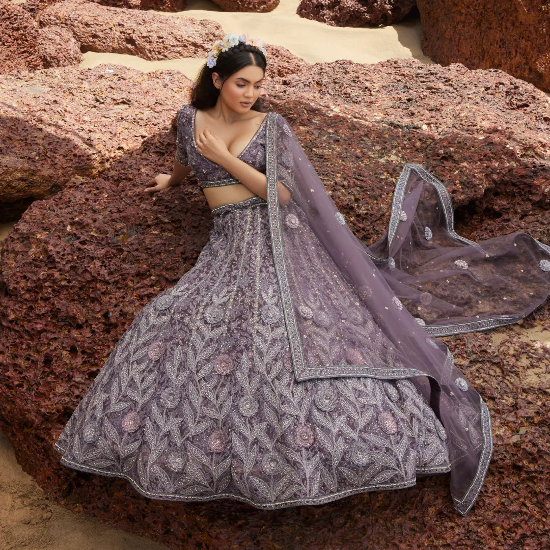 Minimally Embellished Purple Bridal Lehenga